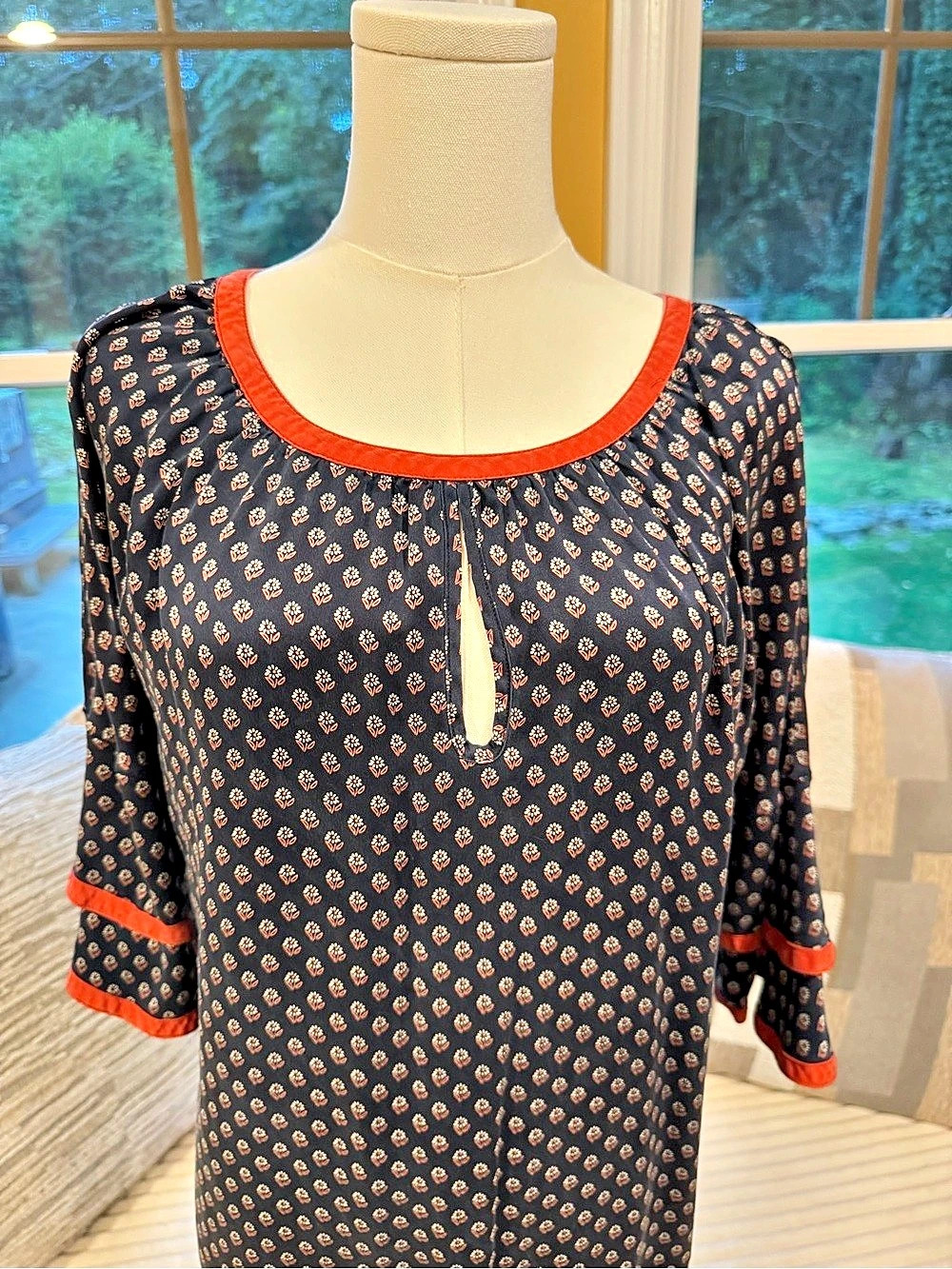 Converse John Varvatos Mini Dress in Navy Blue & Orange 100% Silk Size Medium